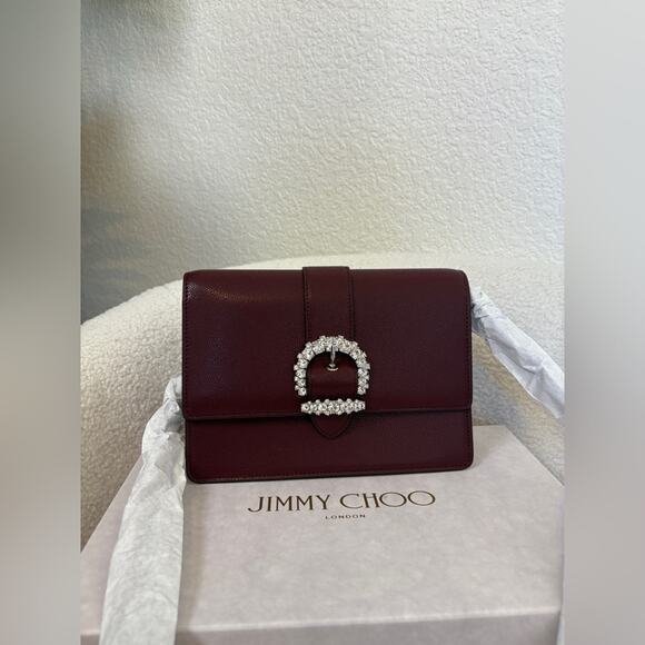 Jimmy Choo Cheri Burgundy Clutch with Crystal Buckle - Picture 2 of 7